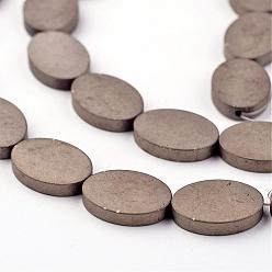 Antique Bronze Plated Electroplate Non-magnetic Synthetic Hematite Beads Strands, Frosted, Oval, Antique Bronze Plated, 14x10x3mm, Hole: 1mm, about 29pcs/strand, 15.7 inch