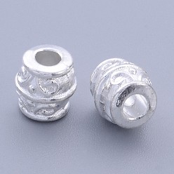 Серебро Сплавочные овальные бусины тибетского стиля , без свинца и без кадмия, баррель, серебряный цвет гальваническим, шириной около 8 мм, толщиной 8 мм , отверстие : 3.2 мм