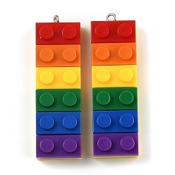 Colorful Rainbow Opaque Acrylic Pendants, with Platinum Iron Loop, Long Rectangle Building Block Charms, Colorful, 51.5x16x8mm, Hole: 2mm