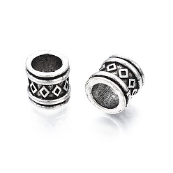 Antique Silver Rack Plating Alloy European Beads, Large Hole Beads, Cadmium Free & Lead Free, Column, Antique Silver, 9x8.5mm, Hole: 6mm