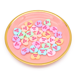 Mixed Color Opaque Resin Cabochons, Heart with Word Be Mine, Mixed Color, 19x18mm