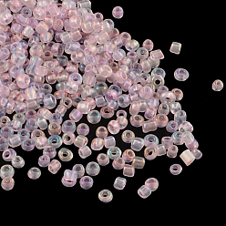 Pearl Pink 12/0 Glass Seed Beads, Trans.Inside Colours Rainbow Round, Pearl Pink, 2mm, about 30000pcs/pound