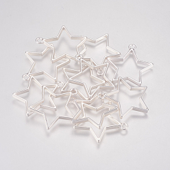 Matte Silver Color Rack Plating Alloy Star Open Back Bezel Pendants, For DIY UV Resin, Epoxy Resin, Pressed Flower Jewelry, Hollow, Cadmium Free & Nickel Free & Lead Free, Matte Silver, 35x32.8x3.5mm, Hole: 3mm