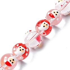 Santa Claus Christmas Theme Handmade Lampwork Beads Strands, with Enamel, Round, Santa Claus, 12x13mm, Hole: 1.4mm, about 30pcs/strand, 13.78''(35cm)