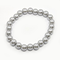 Argent Bracelets de perles de verre extensible, avec cordon élastique, argenterie, 6x55mm