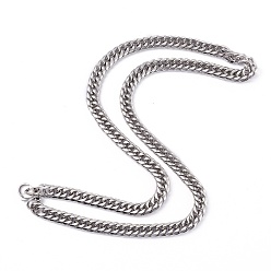 Stainless Steel Color Men's 304 Stainless Steel Diamond Cut Cuban Link Chain Necklaces, with Lobster Claw Clasps, Stainless Steel Color, 23.81 inch(60.5cm), 8mm