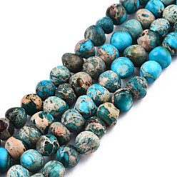 Deep Sky Blue Natural Imperial Jasper Beads Strands, Dyed, Round, Deep Sky Blue, 5~10x5~10x4~8mm, Hole: 1mm, about 49~51pcs/strand, 15.3 inch