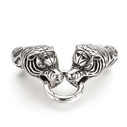 Античное Серебро 304 пружинные кольца из нержавеющей стали, уплотнительные кольца, с двумя конечными шнур шапки, тигр, античное серебро, 74x16x22 мм