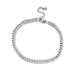 Couleur Acier Inoxydable 201 bracelet en perles rondes en acier inoxydable pour femme, couleur inox, 7-1/8 pouce (18 cm)