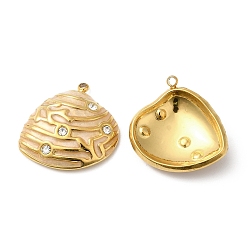 Pale Goldenrod 304 Stainless Steel Rhinestone Pendants, with Enamel, Shell Charms, Golden, Pale Goldenrod, 19.5x19x5mm, Hole: 1.2mm