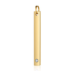 Золотой 201 Подвески из нержавеющей стали, со стразами, прямоугольные, кристалл, золотые, 32x3x1.5 мм, отверстие : 3 мм