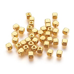 Golden Tibetan Style Alloy Spacer Beads, Lead Free and Cadmium Free, Cube, Golden, about 4mm long, 4mm wide, 4mm thick, hole: 1.5mm