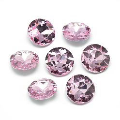 Pearl Pink Pointed Back Glass Rhinestone Cabochons, Back Plated, Faceted, Flat Round, Pearl Pink, 10x4.5~5mm
