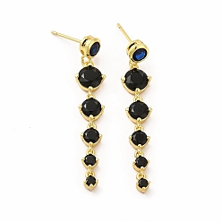 Noir Boucles d'oreilles pendantes en laiton avec zircone cubique pour femme, sans plomb et sans cadmium, ronde graduée, réel 18 k plaqué or, noir, 41.5mm, pin: 0.8 mm