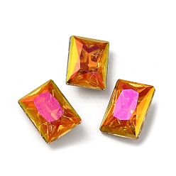 Astral Pink Glass Rhinestone Cabochons, Point Back & Back Plated, Faceted, Rectangle, Astral Pink, 18x13x6mm