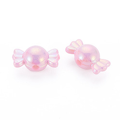 Pink Perles acryliques opaques, couleur ab , candy, rose, 17x9x9mm, Trou: 2mm, environ943 pcs / 500 g