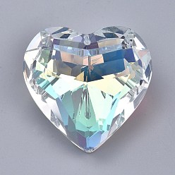 Crystal AB K9 Glass Rhinestone Pendants, Faceted, Heart, Crystal AB, 44x45.5x27.5mm, Hole: 1.4mm