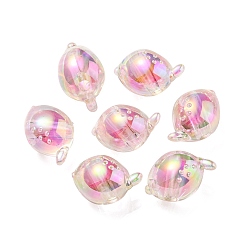Pink UV Plating Rainbow Iridescent Acrylic Beads, Two Tone Bead in Bead, Fish, Pink, 15x17x15mm, Hole: 3.5mm