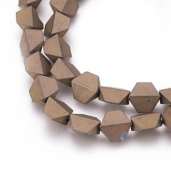 Coffee Plated Electroplated Non-magnetic Synthetic Hematite Beads Strands, Frosted, Trapezoid, Coffee Plated, 8x8x4mm, Hole: 1mm, about 52pcs/strand, 16.14 inch(41cm)