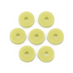 Verde de Amarillo Cuentas de arcilla polimérica hechas a mano ecológicas, disco / plano y redondo, perlas heishi, amarillo verdoso, 4x1 mm, Agujero: 1 mm, sobre 55000 unidades / 1000 g