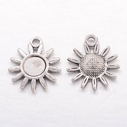 Antique Silver Tibetan Style Alloy Pendant Cabochon Settings, Cadmium Free & Nickel Free & Lead Free, Sunflower, Antique Silver, Tray: 6mm, 17x15x2mm, Hole: 2mm