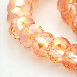 PeachPuff AB Color Plated Faceted Rondelle Electroplate Glass Beads Strands, PeachPuff, 6x4mm, Hole: 1mm, about 85pcs/strand, 16 inch