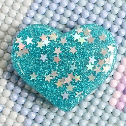 Turquoise Diamond Painting Magnet Cover Holders, Resin Locator, with Glitter PowderPositioning Tools, Heart, Turquoise, 35x35x18mm