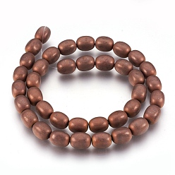 Copper Plated Electroplate Non-magnetic Synthetic Hematite Bead Strands, Frosted, Barrel, Copper Plated, 10~10.5x7~8mm, Hole: 1mm, about 39~40pcs/strand, 15.7 inch(40cm)