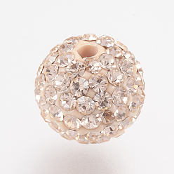 362_Light Peach Czech Rhinestone Beads, PP8(1.4~1.5mm), Pave Disco Ball Beads, Polymer Clay, Round, 362_Light Peach, 7.5~8mm, Hole: 1.8mm, about 80~90pcs rhinestones/ball