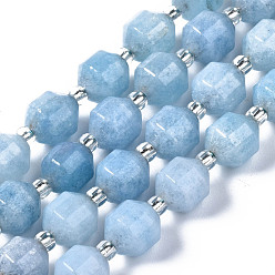White Jade Natural White Jade Beads Strands, Imitation Aquamarine, with Seed Beads, Faceted, Polygon, 8x7.5mm, Hole: 1.2mm, about 37~39pcs/strand, 14.69 inch~15.16 inch(37.3cm~38.5cm)