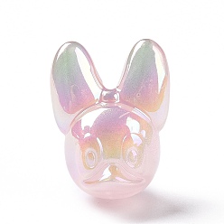 Pink UV Plating Rainbow Iridescent Acrylic Beads, with Glitter Powder, Dog, Pink, 29x22x19mm, Hole: 2.8mm