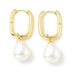 Chapado en Oro Real 18K Pendientes de aro con perlas de plástico, joyas de latón para mujer, sin plomo, cadmio, níquel, real 18 k chapado en oro, 42.5 mm, pin: 1 mm