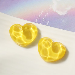 Gold Opaque Resin Cabochons, Heart with Water Ripple, Gold, 18x22mm