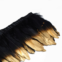 Black Golden Plated Goose Feather Cloth Strand Costume Accessories, Dyed, Black, 150~180x4mm, about 2m/bag