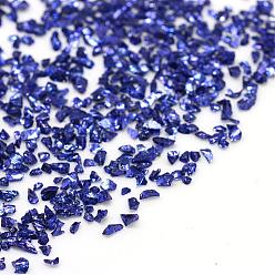 Medium Blue Piezo Glass Beads, No Hole Beads, Chip, Medium Blue, 1.5~2x1.5~2mm, about 440~450g/bag
