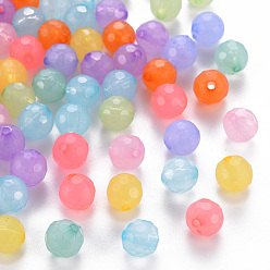 Couleur Mélangete Perles acryliques transparentes, teint, facette, ronde, couleur mixte, 8x7.5mm, Trou: 1.6mm, environ1810 pcs / 500 g