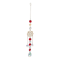 Star Hanging Suncatcher, Iron & Faceted Glass Pendant Decorations, with Jump Ring, Teardrop & Octagon, Star Pattern, 310x2.3mm, Hole: 10mm, Pendant: 220x38x11.5mm