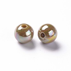 Verge D'or Foncé Perles acryliques opaques, de couleur plaquée ab , ronde, verge d'or noir, 10x9mm, Trou: 2mm, environ940 pcs / 500 g