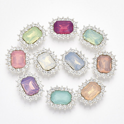 Mixed Color Glass Rhinestone Cabochons, with Silver Color Plated Alloy Findings, Faceted, Oval, Mixed Color, 22.5x18.5x5mm