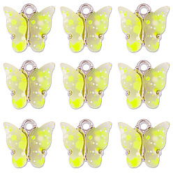Yellow Acrylic Charms, with Sequin & Alloy Findings, Butterfly Charm, Yellow, 12x14mm