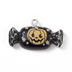Black Translucent Resin Pendants, Halloween Candy Charms, with Platinum Tone Iron Loops, Black, 18.5x31x6mm, Hole: 2mm