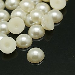 Ivoire Demi-rondes en dôme / cabochons acryliques de perles imité, blanc crème, 3mm