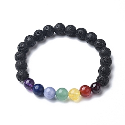 Lave Bracelets extensibles en perles de pierre de lave naturelle chakra, avec des perles de pierres fines, 55mm