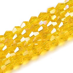 Oro Transparentes cuentas de vidrio electroplate hebras, color de ab chapado, facetados, bicono, oro, 3.5 mm, sobre 108~123 unidades / cadena, 12.76~14.61 pulgada (32.4~37.1 cm)