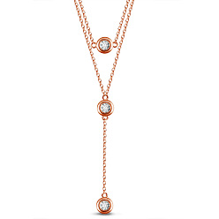 Oro Rosa Shegrace 925 collares escalonados de plata esterlina, Con grado aaa zirconia cúbica y cadenas de cable., plano y redondo, Claro, oro rosa, 14.57 pulgada ~ 17.32 pulgada (37~44 cm)