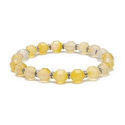 Mocassin Bracelet extensible en perles d'agate naturelle teintée, bijoux en strass en laiton pour femmes, mocassin, diamètre intérieur: 2-1/2~2-5/8 pouce (6.5~6.7 cm)