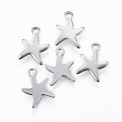 Stainless Steel Color 304 Stainless Steel Charms, Starfish/Sea Stars, Stainless Steel Color, 11.5x8.5x0.8mm, Hole: 1.4mm