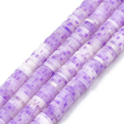 Lilac Handmade Polymer Clay Beads Strands, for DIY Jewelry Crafts Supplies, Heishi Beads, Disc/Flat Round, Lilac, 6x0.5~1mm, Hole: 1.8mm, about 290~320pcs/strand, 15.75 inch~16.14 inch(40~41cm)