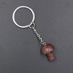 Quartz Fraise Porte-clés champignon jaspe quartz fraise naturelle, avec les accessoires en fer, 7.5x2.5 cm