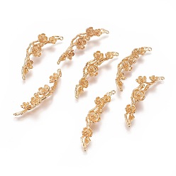 Golden Brass Links connectors, Flower with Branch/Plum Blossom, Golden, 48x10.5x7mm, Hole: 1.2mm